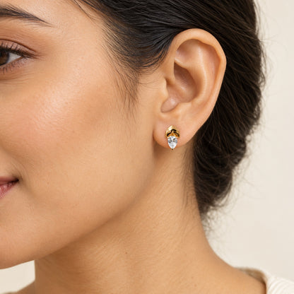 Warm Gold Leaf Pear Stud Earrings